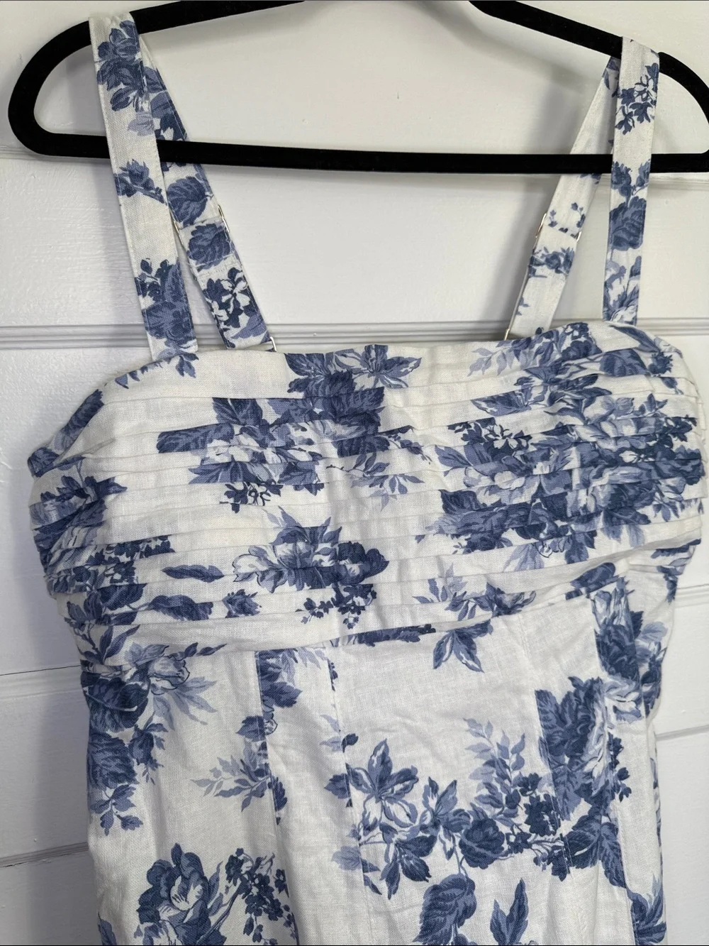 Abercrombie & Fitch Emerson Linen-Blend Wide Strap Midi Dress Blue&White Toile L